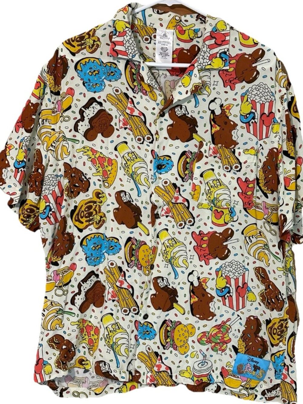Disney Parks Eats Snacks Food Churros Button Up Hawaiian Camp Shirt Adult XL
